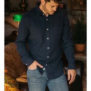 HIROSHI KATO RIPPER LONG SLEEVE BUTTON DOWN COTTON SHIRT SZ M Navy